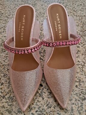 Kurt Geiger Pink Glitter Jewel-Embellished Mule Pumps